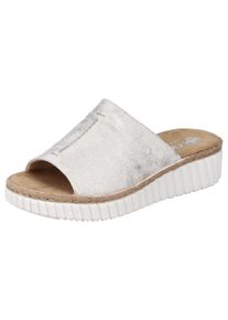 Rieker Damen Pantolette, Gr. 41, beige, Lederimitat, metallic, sportlich, Schuhe, Keilabsatz, Sommerschuh, Schlappen mit Juterahmen an der Laufsohle