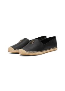 Tommy Hilfiger Damen Espadrille "TH LOGO LEATHER ESPADRILLE", Gr. 39, schwarz, Leder, casual, Schuhe, Sommermode, Flats, Slipper, Schlupfschuh in