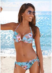 Lascana Damen Bikini-Hose "Malia", blau, Gr. 32, bedruckt, floral, Microfaser, Polyamid, Microfaser, Badehosen, zum Binden mit tropischem Print