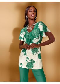 CRÉATION L CREATION L Damen Print-Shirt "Longshirt", grün, Gr. 40, geblümt, gemustert, mehrfarbig, 93% Polyester, 7% Elasthan, Shirts