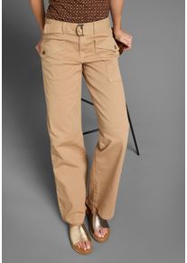 DELMAO Damen Cargohose, beige, casual, Gr. 42, unifarben, Web, Obermaterial: 98% Baumwolle, 2% Elasthan, Hosen, mit modische großen Eingrifftaschen