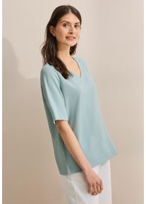 Cecil Damen Kurzarmblusecool salvia grün, casual, Gr. XS, unifarben, Stoff, 55% Polyester, 44% Viskose, 1% Elasthan, Blusen, mit V-Ausschnitt