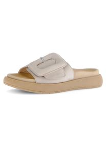 Gabor Damen Pantolette, Gr. 41, beige, Ziegenveloursleder, unifarben, sportlich, Schuhe, Plateau, Sommerschuh, Schlappen mit großer Zierschnalle