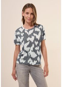 Cecil Damen Rundhalsshirtvolcanic grau, casual, Gr. XXL, gemustert, Stoff, 60% Viskose, 40% Polyester, Shirts, mit Rundhalsausschnitt