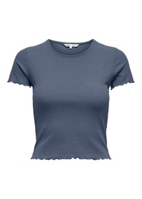 Only Damen Rundhalsshirt "ONLEMMA S/S SHORT TOP NOOS JRS", blau, casual, Gr. XS, unifarben, Single Jersey, Rippware, Obermaterial: 65% Polyester, 30%