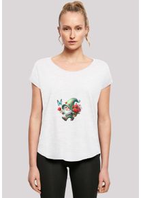F4NT4STIC Damen T-Shirt "Gnom Frühling Blumen Schmetterling", weiß, casual, Gr. S, Obermaterial: 100% Baumwolle, Shirts, Premium Qualität