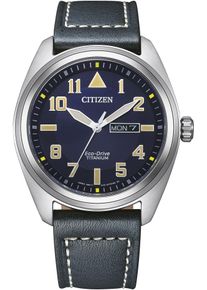 Citizen Herren Solaruhr, blau, Armbanduhren, Armbanduhr, Herrenuhr, Titan, Datum, Lederarmband