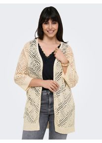 Only CARMAKOMA Damen Strickjacke "CARWISTY 3/4 SL OPEN CARDIGAN KNT", beige, modisch, Gr. L, unifarben, Strick, Obermaterial: 55% Polyacryl, 45%