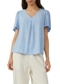 QS Damen Kurzarmbluse, blau, casual, Gr. 40, unifarben, Web, Obermaterial: 100% Viskose, Blusen, mit V-Ausschnitt und aus Viskose