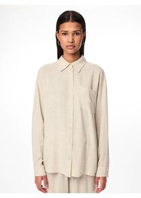 Pieces Damen Hemdbluse "PCPIA LS LOOSE SHIRT WVN NOOS", beige, modisch, Gr. XL, meliert, Web, Obermaterial: 70% Viskose, 30% Leinen, Blusen, mit