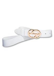 Silbergift Damen Koppelgürtel, weiß, modisch, Gr. 80, unifarben, Rindsleder, Gürtel, mit glänzend polierter goldfarbener grafischer Schließe