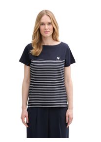 Tom Tailor Damen T-Shirt, blau, casual, Gr. XS, gestreift, bedruckt, Obermaterial: 100% Baumwolle, Shirts, mit Print und Streifen Muster