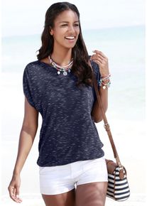 Lascana Damen Kurzarmshirt "mit Schulterraffung", blau, casual, Gr. 32, meliert, Obermaterial: 90% Viskose, 10% Polyester, Shirts, aus weicher