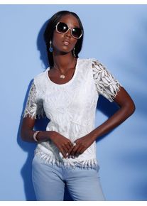 CRÉATION L CREATION L Damen Spitzenshirt "Shirt", beige, Gr. 36, unifarben, 70% Viskose, 26% Polyamid, 4% Elasthan, Futter:5% Elasthan, 95% Viskose, Spitze:40%
