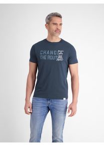 Lerros Herren T-Shirt "Lerros Unifarbenes T-Shirt mit Print", blau, Gr. M, 100% Baumwolle, Shirts