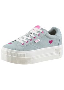 Buffalo Damen Plateausneaker "PAIRED HEART", Gr. 42, blau, Textil, modisch, Schuhe, Schnürschuh, Halbschuh, Freizeitschuh mit Herz-Stickerei