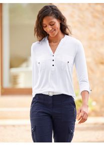 Heine Damen Langarmshirt "Shirtbluse", weiß, Gr. 46, unifarben, 95% Viskose, 5% Elasthan, Shirts