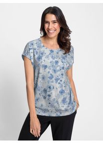 Inspirationen Damen Print-Shirt "Shirt", blau, Gr. 38, geblümt, gemustert, mehrfarbig, 95% Baumwolle, 5% Elasthan, Shirts