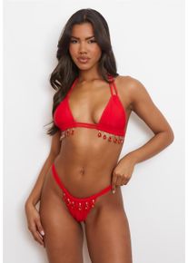 MODA MINX Damen Bikini-Hose "Selene Droplet", rot, Gr. L, unifarben, 82% Polyamid, 18% Elasthan, Badehosen, mit funkelnden Anhängern