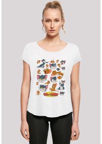 F4NT4STIC Damen T-Shirt "Long Cut T-Shirt Tom and Jerry TV Serie Many Faces", weiß, casual, Gr. XXL, Obermaterial: 100% Baumwolle, Shirts,