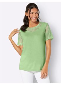 Classic Basics Damen Spitzenshirt "Rundhals-Shirt", grün, Gr. 42, unifarben, 100% Viskose, Spitze:100% Baumwolle, Shirts