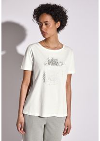 Street One Damen T-Shirt, weiß, casual, Gr. 44, bedruckt, Web, Stoff, 50% Baumwolle, 50% Modal, Shirts, Rundhalsausschnitt