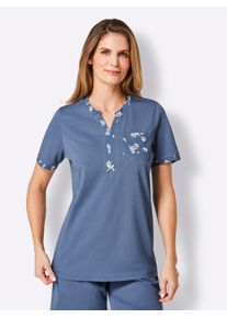 wäschepur WÄSCHEPUR Damen Pyjamaoberteil "Schlafanzug-Shirt", Gr. 36, blau, 100% Baumwolle, unifarben, gemustert, mehrfarbig, bedruckt, Shirts