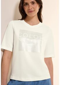 Cecil Damen T-Shirt, weiß, casual, Gr. L, unifarben, bedruckt, Jersey, Obermaterial: 63% Modal, 35% Baumwolle, 2% Elasthan, Shirts, mit Folienprint