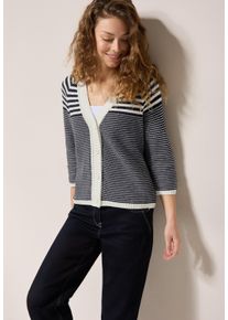 Cecil Damen Strickjacke, blau, casual, Gr. L, gestreift, Strick, Obermaterial: 60% Baumwolle, 40% Polyacryl, Strickjacken, mit Streifenmuster