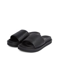 Herren Pantolette "FLAT MOLDED SLIDE SANDAL LTH", Calvin Klein Jeans, Gr. 46, schwarz, Leder, klassisch, Schuhe, Poolslides, Sommerschuh,