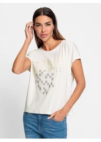 Heine Damen Kurzarmshirt "Shirt", beige, Gr. 38, gemustert, mehrfarbig, bedruckt, 95% Viskose, 5% Elasthan, Shirts