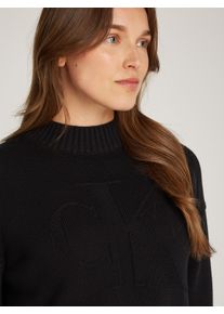 Damen Rundhalspullover "CK INTARSIA LOOSE SWEATER", schwarz, feminin, Gr. XXXL, Calvin Klein Jeans, unifarben, Strick, Obermaterial: 90% Baumwolle,