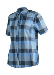Maier Sports Damen Outdoorbluse "Kendra S/S W", blau, Gr. 40, 97% Polyester, 3% Elasthan, Blusen, Damen Kurzarmbluse, pflegeleichte Karobluse