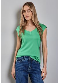 Street One Damen T-Shirt, grün, casual, Gr. 44, unifarben, Web, Stoff, 50% Baumwolle, 50% Modal, Shirts, mit abgerundetem V-Ausschnitt