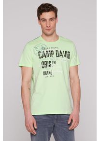 CAMP DAVID Herren Rundhalsshirtgrün lemon, casual, Gr. S, bedruckt, bestickt, Material: 100% Baumwolle, Shirts, aus Baumwolle