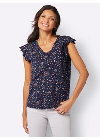 Classic Basics Damen V-Shirt "V-Shirt", blau, Gr. 42, gemustert, mehrfarbig, 100% Baumwolle, Shirts
