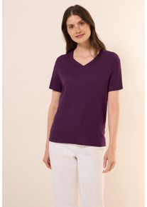 Cecil Damen T-Shirt, lila, casual, Gr. L, unifarben, Web, Stoff, 50% Baumwolle, 50% Modal, Shirts, mit V-Ausschnitt