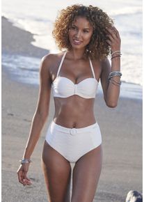 Sunseeker Damen Highwaist-Bikini-Hose "Loretta", weiß, Gr. 38, unifarben, Strukturmuster, Polyamid, Badehosen, mit Ziergürtel