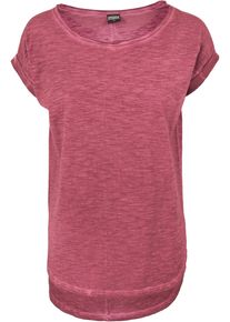 Urban Classics Herren Kurzarmshirt "Urban Classics Damen Ladies Long Back Shaped Spray Dye Tee", rot, casual, Gr. L, colorblocking, 100% Baumwolle,