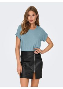 Only Damen T-Shirt "ONLMOSTER S/S O-NECK TOP NOOS JRS", blau, casual, Gr. L, unifarben, Jersey, Obermaterial: 75% Viskose, 20% Polyester, 5%