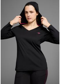 Kangaroos Damen Kapuzenshirt, schwarz, casual, Gr. 48, unifarben, Obermaterial: 100% Baumwolle, Shirts, Langarm, po-bedeckend, V-Ausschnitt, aus 100%