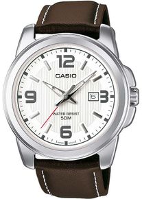 Herren Quarzuhr, braun, CASIO TIMELESS COLLECTION, Armbanduhren, Armbanduhr, Herrenuhr, analog, Datum, Lederarmband