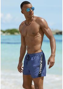 Venice Beach Herren Badeshorts, blau, Gr. XS, unifarben mit Farbeinsatz, Recycling-Polyester, Microfaser, Badehosen, mit großem Markenschriftzug