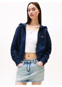 Tommy Jeans Damen Kapuzensweatjacke "TJW BXY CRP ZIP THRU HOODIE", blau, casual, Gr. XL, unifarben, Sweatware, Obermaterial: 100% Baumwolle,