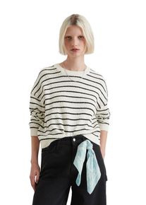 Marc O'Polo Damen Rundhalspullover "aus Organic-Cotton-Slub-Garn", weiß, Gr. XL, MARC O'POLO DENIM, gestreift, Obermaterial: 100% Baumwolle, Pullover