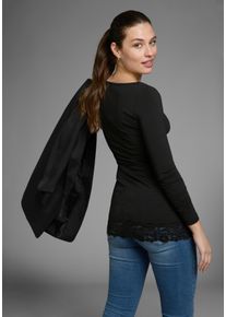 AJC Damen Longshirt, schwarz, Basic, Gr. 34, unifarben, Jersey, Obermaterial: 95% Baumwolle, 5% Elasthan. Spitze: 95% Polyester, 5% Elasthan, Shirts,