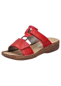 Rieker Damen Pantolette, Gr. 41, rot, Lederimitat, unifarben, casual, Schuhe, Sommerschuh, Schlappen, Urlaubschuh, Klettschuh mit Perforation