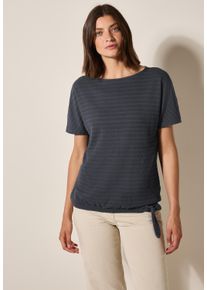 Cecil Damen T-Shirtvolcanic grau, casual, Gr. S, gestreift, Stoff, 65% Polyester, 32% Baumwolle, 3% Elasthan, Shirts, mit Knoten am Saum