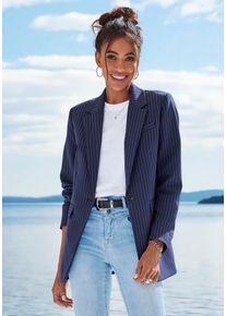 Lascana Damen Jackenblazer, blau, modisch, Gr. 38, Nadelstreifen, Web, Obermaterial: 93% Polyester, 7% Elasthan. Futter: 100% Polyester, Blazer, mit
