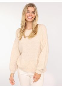 Zwillingsherz Damen Rundhalspullover ""Soleil"", beige, modisch, unifarben mit Farbeinsätzen, Obermaterial: 60% Polyamid, 24% Polyester, 8% Wolle, 8%